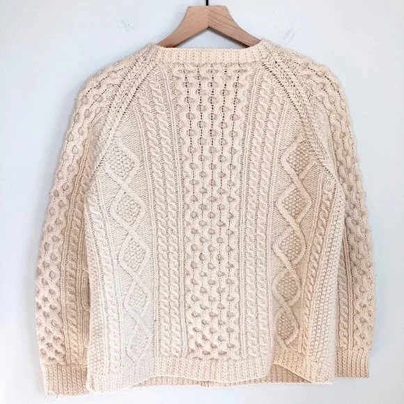 Vintage Hand Knitted Aran Irish Cable Knit Fisherman Cardigan Sweater Grandpa - Picture 2 of 5